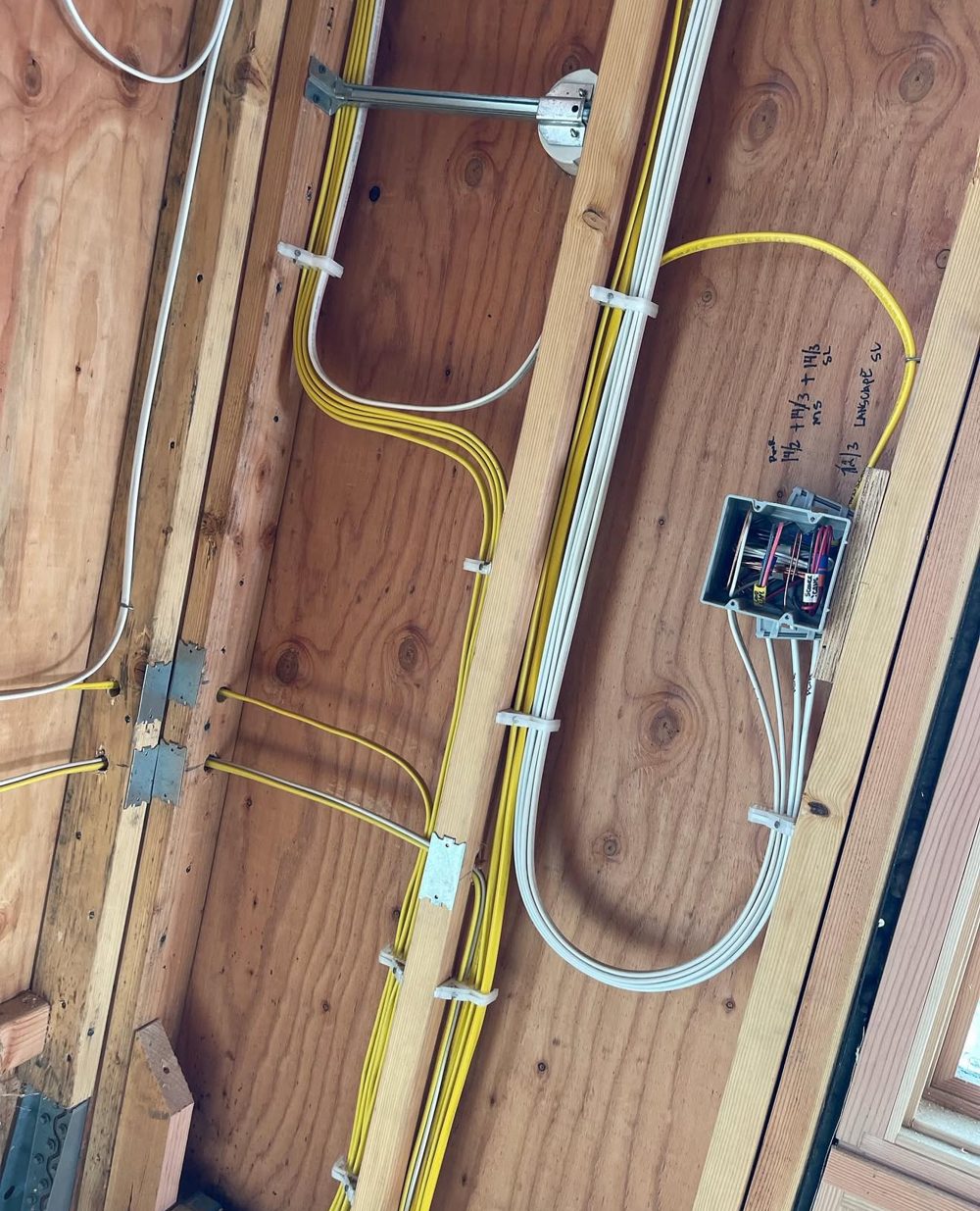 Ceiling rough-in for lighting and landscape circuits